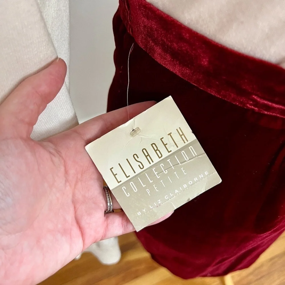 Vintage NWT Elisabeth Silk Velvet Crimson Red Velour Pencil High Waist Skirt 18P